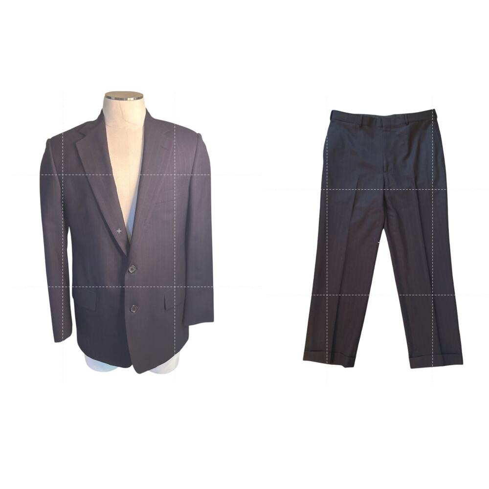 Set Vintage Men 42 Reg Southwick Navy Stripe Blazer Suit Jacket Pants 2-Button